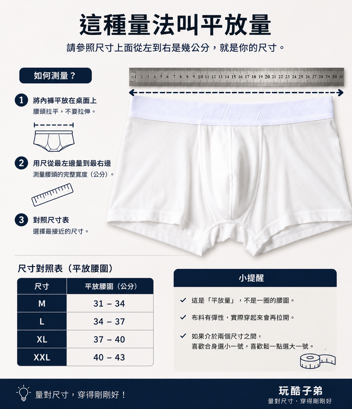 內褲平放測量與尺寸區間補充教學